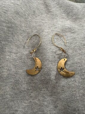 Gold Crescent Moon and Star Dangle Earrings - Women Jewelry